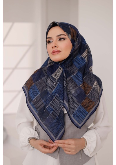 Mimiyum Nota Desen Soft Eşarp Lacivert