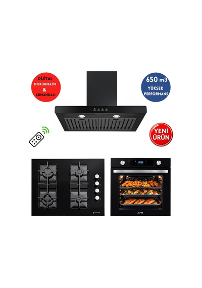Eminçelik & AFM A50 FM7700 + 1240B Wok65 + FM5300 Turbo + Soğutma Dijital Siyah Ankastre Set