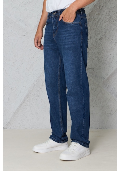 Blayn Jeans Erkek Antrasit Baggy Kot Pantolon - Geniş Kalıp Günlük Rahat Denim Jean lacivert