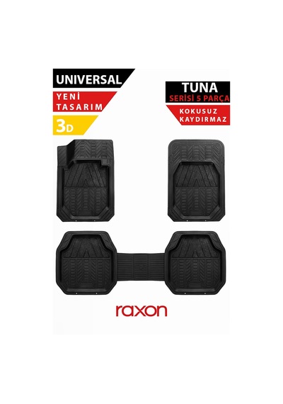 Universal Siyah Tuna Serisi 5 Parça Oto Paspas Seti Dayanıklı, Kaymaz & Kolay Temizlenir