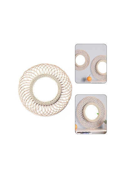 Rattan Yuvarlak Ayna 740g Haki Rattan Yuvarlak Yepyeni Kahverengi