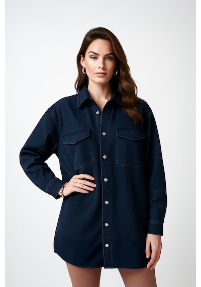 Banny Jeans Kadın Oversize Jean Gömlek Lacivert