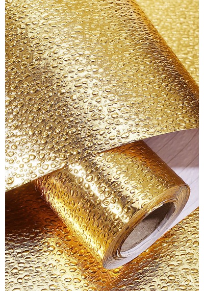 Mobee Estetik Gold Mutfak Folyosu Yapışkanlı, Kolay Temizlik Şık Görünümlü Folyo 1m X 40cm