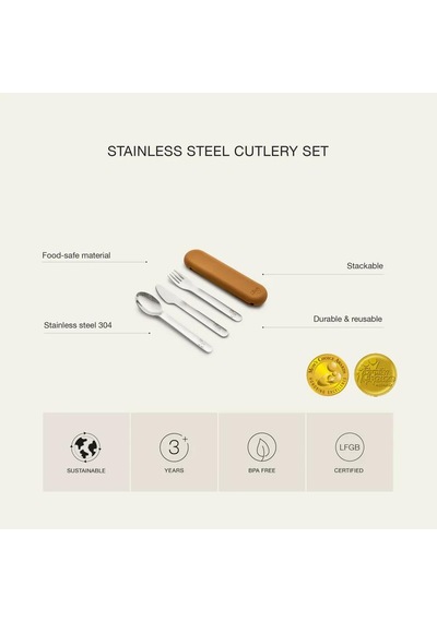 Citron Silikon Kılıflı Paslanmaz Çelik 3'lü Çatal Bıçak Kaşık Takımı - Caramel 1060643