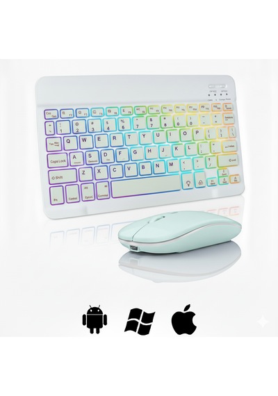Microcase Rgb Tablet Ve Telefonlar İçin Türkçe Bluetooth Klavye Ve Mouse Set - Al7815 Su Yeşili