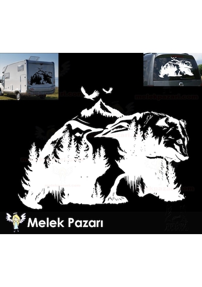 Orman Manzarası Ve Ayı Kamp Karavan, Off Road Sticker