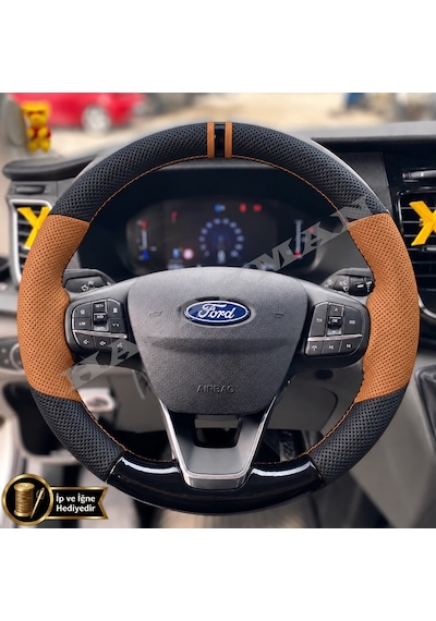 Ford Courier Dikme Direksiyon Kılıfı Delikli Deri Parlak Siyah Taba Detay Çift Yüzük Ve Dikiş 2023-2026