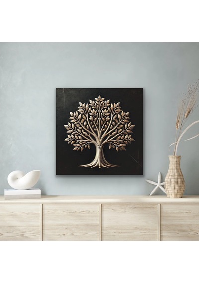 Bronz Ağaç Kanvas Tablo 60x60cm Çok Renkli