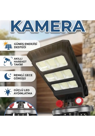 Led Projektörlü Solar Panel Destekli Akıllı Güvenlik Kamerası