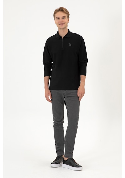 U.S. Polo Assn. Erkek Comfort Fit Yarım Fermuarlı Siyah Sweatshirt 50313754-VR046