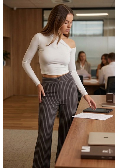Armonika Kadın Gri Bol Paça Kumaş Pantolon Arm-26k001053