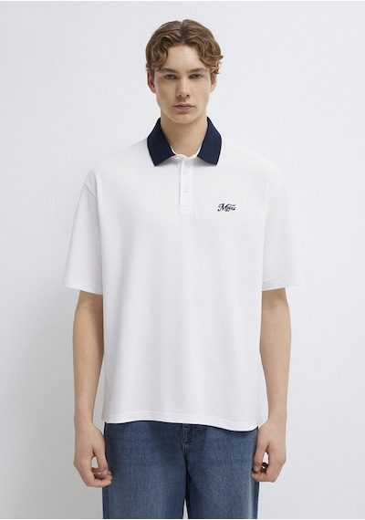 Mavi - Yaka Detaylı Beyaz Polo Tişört 0613330-620