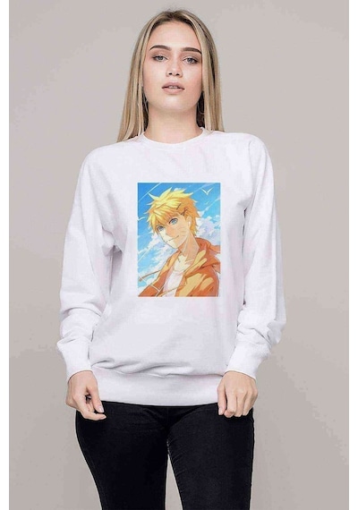 Anime Naruto Asialogy Baskılı Beyaz Kadın Sweatshirt