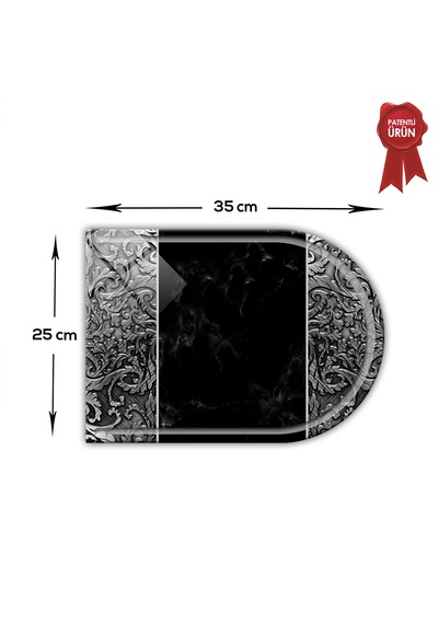 Kanallı Cam Kesme Tahtası - Black Ornament - Kenarı Oval- 25x35cm