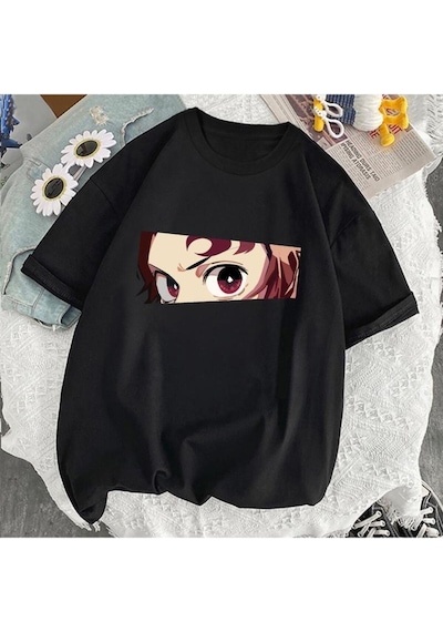 Noıssey Kırmızı Etiket Gala Demon Slayer Anime Baskılı Erkek T Shirt 09966 Siyah
