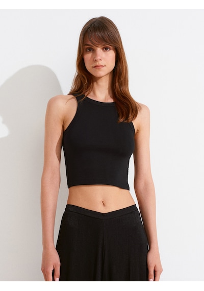 Dilvin 21104 Fitilli Crop Top-siyah Siyah