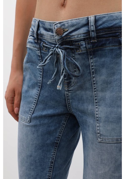 Kadın Bağcıklı Likralı Jean Pantolon Mavi