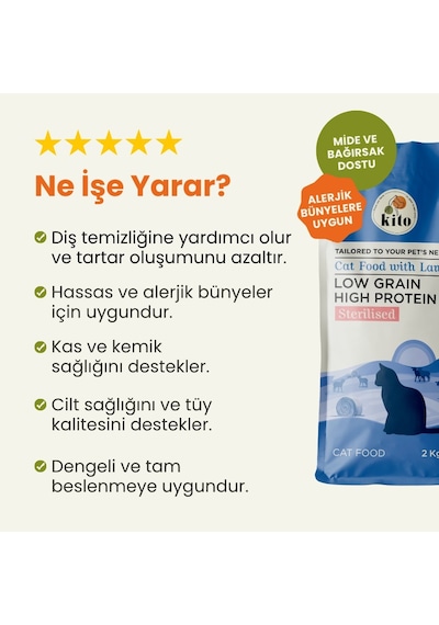 Kito Doğal Besi Kuzu Etli Kısırlaştırılmış Kedi Maması 2 KG
