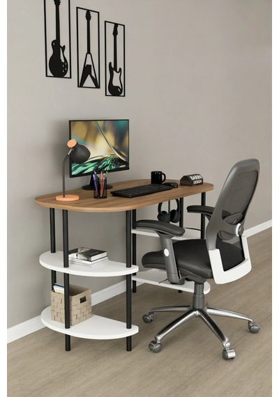 120 Cm Çalışma Masası Bilgisayar Masası 2 Raflı Kitaplık Ofis Ders Masası Ahşap Metal Ayaklı Atlantik Çam - Beyaz 120 Cm Çalışma Masası Bilgisayar Masası 2 Raflı Kitaplık Ofis Ders Masası Ahşap Metal Ayaklı Atlantik Çam - Beyaz