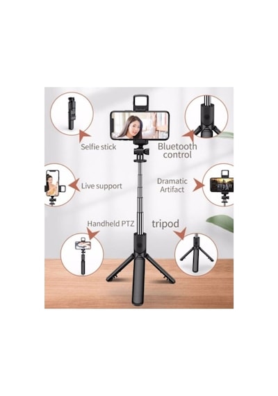 Işıklı Selfie Çubuğu Kablosuz Bluetooth Kumandalı Tripot Selfie Monopod Selfie Stick Selfi Tripod