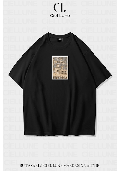 Nevermind Unisex Kadın Erkek Myra Adalia Baskılı Özel Tasarım Oversize T-sh Siyah