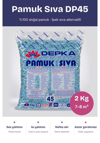Depka Pamuk Sıva Dp45 2 Kg 7-8 M² İpek Sıva Alternatifi Isı Ve Ses Yalıtımlı Dekoratif Sıva