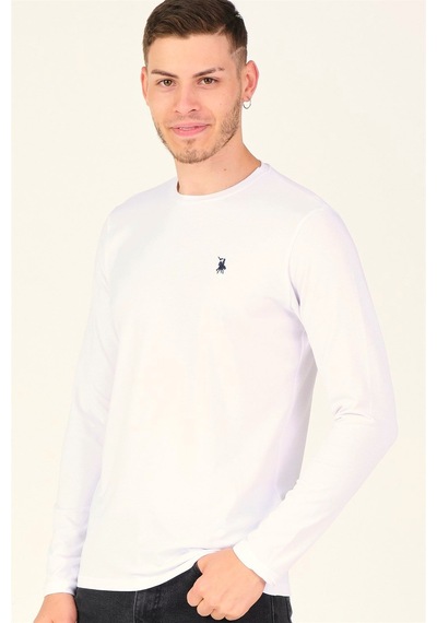 T8588 Dewberry Bisiklet Yaka Uzun Kol T-shırt-beyaz Beyaz
