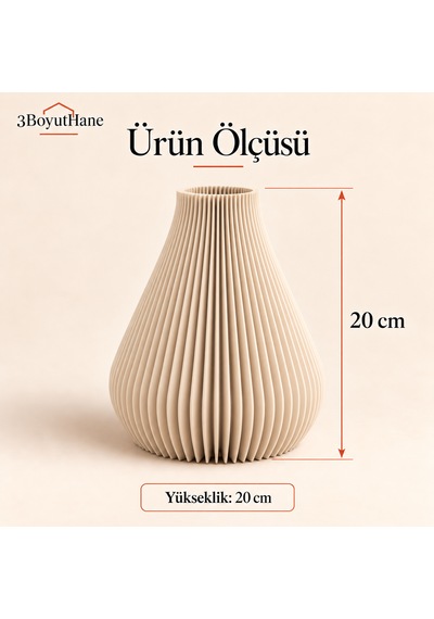 Dekoratif Vazo, Çizgili Modern Tasarım - Kuru Çiçek Ve Pampas Vazosu Bej