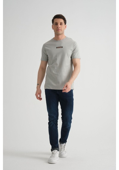 Shooter Sportwear Shooter Erkek T-shirt Minimal Baskılı Pamuklu Kumaş Standart Kalıp Gri