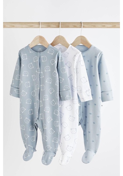 Next Baby Erkek Bebek % 100 Pamuklu Mavi Ayı Desenli 3lü Tulum Set Çok Renkli