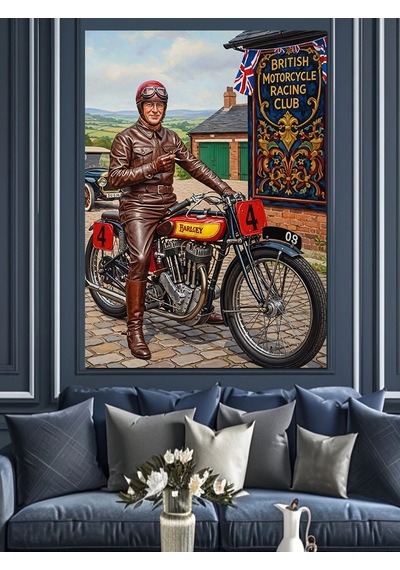 Ahşap Tablo Vintage Motosiklet Sürücüsü Posteri