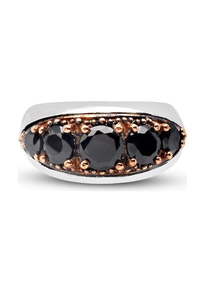 Kuyumcudukkanı Siyah Zirkon Taşlı Bronz Parçalı Elyapımı Gümüş Erkek Yüzük-60014-w-blk 24 Beyaz