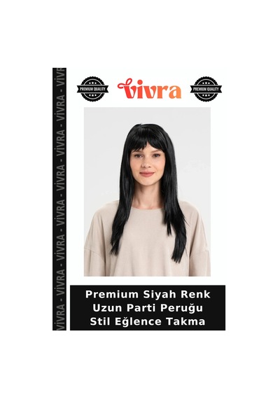 Premium Siyah Renk Uzun Parti Peruğu Stil Eğlence Takma