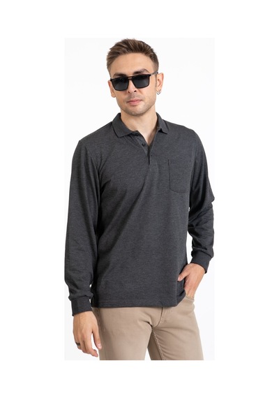 Erkek Orta Yaş ve Üzeri Polo Yaka Cepli Uzun Kollu Mevsimlik Sweatshirt 1103-Füme-Füme