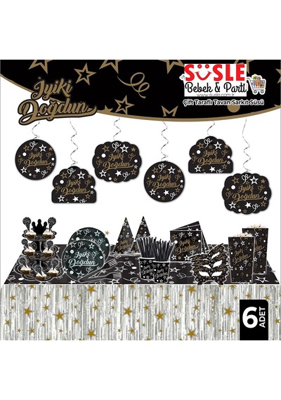 İyiki Doğdun Siyah & Altın, 6'lı Tavan Süsü - 70 Cm