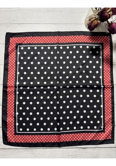 Trend Dokunuş Kadın 50-50 Saten Siyah-kırmızı Puantiyeli Fular Bandana Siyah - Kırmızı