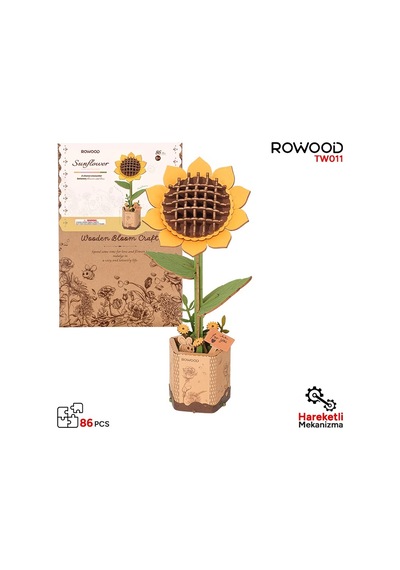 Rowood Tw011 Ayçiçeği Sunflower Dıy Minyatür Maket Model Seti Ahşap 3d Wooden Puzzle Model Kit Ahşap Maket Dekoratif Hobi Seti