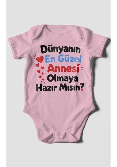 Morivokids Anneye Özel Kısa Kollu Bebek Body %100 Pamuk Zbn177-kk Koyu Pembe