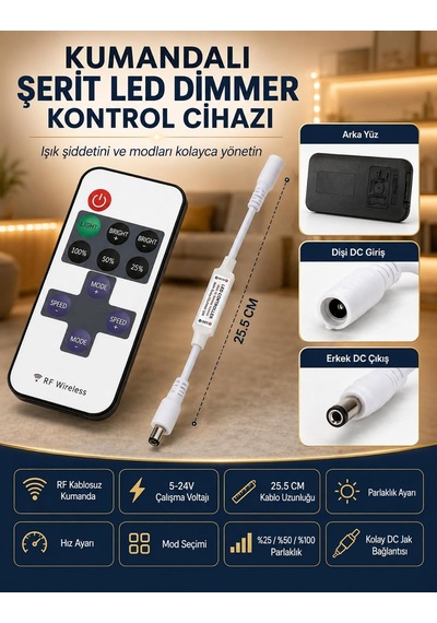 Unichrome Soketli Şerit Led Kontrol Cihazı Rf Kumandalı Dimmer