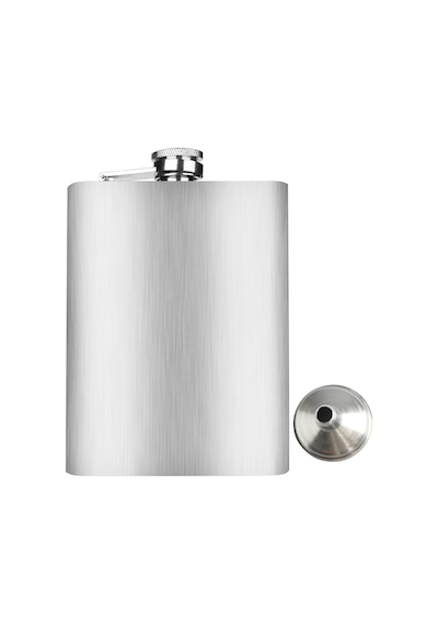 8 Oz 235 Cc Cep Tipi Vidalı Kapak Çelik Konyak Viski İçki Matarası Huni Dahil Gümüş