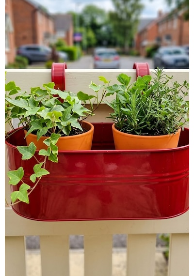 Askılı Metal Elips Saksı - Sökülebilir Askılı Balkon Saksılık Ve Çiçeklik 7 Litre Kırmızı
