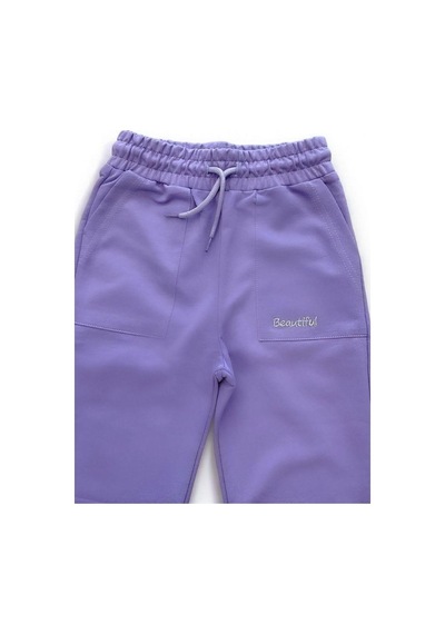 Kız Çocuk Beli Paçası Lastikli Pamuklu Eşofman Alt-14302 Mor