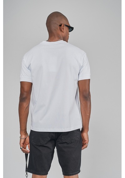 King Brich Slim Fit Kalıp Kolu Ribanalı Basic %100 Pamuklu Tişört Beyaz