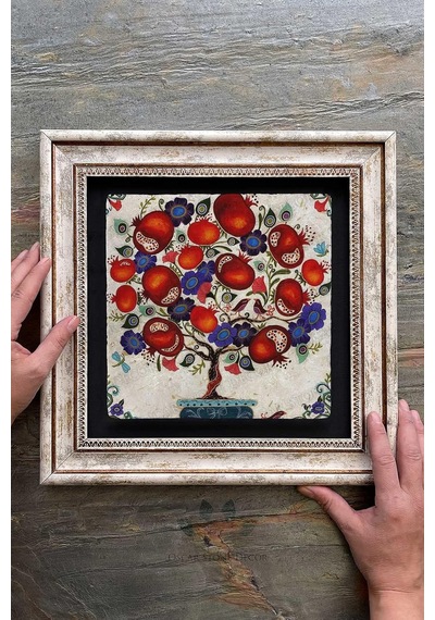 Oscar Stone Decor Çerçeveli Tablo Taş Duvar Dekoru 30 X 30 Cm Nar Ağacı/bereket Temsili Çok Renkli