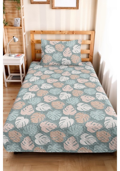Tropikal Yaprak Yeşil Genç Odası Tek Kişilik Pike Takımı - Modern Pudra 160x220 Cm Yatak Örtüsü Gölge Avlu Tonu
