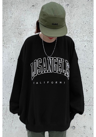Mad Girls Siyah Baskılı Oversize Kadın Sweatshirt Mg780