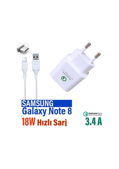 Samsung Galaxy Note 8 Uyumlu Hızlı Şarj Aleti Ve Kablosu 18w 3.4a
