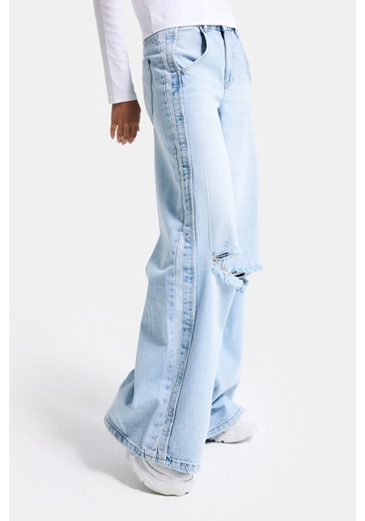 it's basic Kadın Ice 12s6-3 Palazzo Fit Yırtık Detaylı Tasarım Denim Jean Buz Mavi