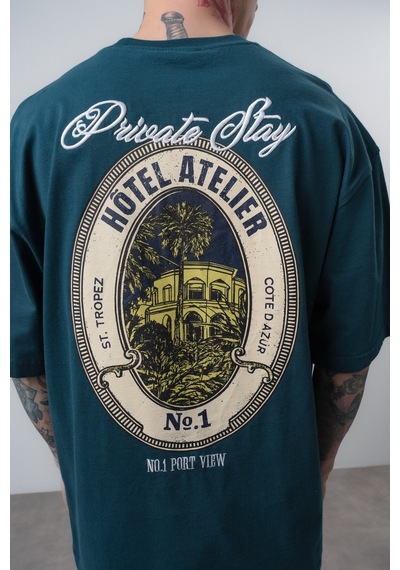 Respire Erkek Private Baskılı Oversize T-shirt Zümrüt Yeşil