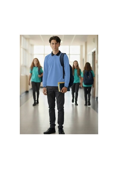 Kidsmadamiko Mavi Çizgi Polo Yaka Unisex Çocuk Tişört